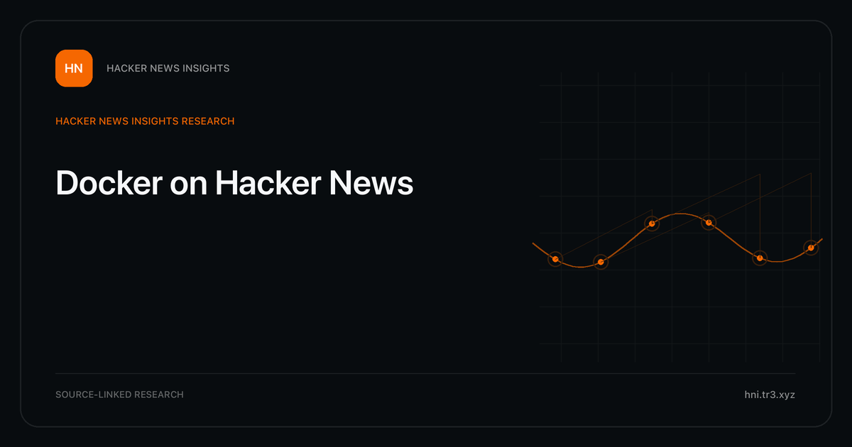 Visual guide to Docker on Hacker News: How Docker changed in Hacker News story titles from 2007 through 2026, with annual title share, peak year, sources, and coverage limits.