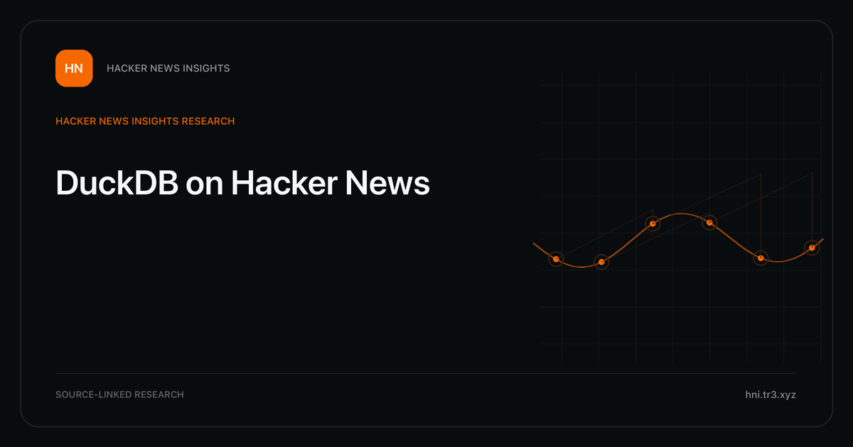 Visual guide to DuckDB on Hacker News: How DuckDB changed in Hacker News story titles from 2007 through 2026, with annual title share, peak year, sources, and coverage limits.