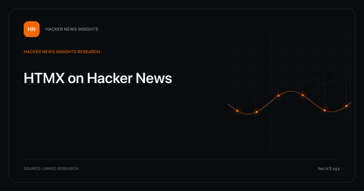 Visual guide to HTMX on Hacker News: How HTMX changed in Hacker News story titles from 2007 through 2026, with annual title share, peak year, sources, and coverage limits.