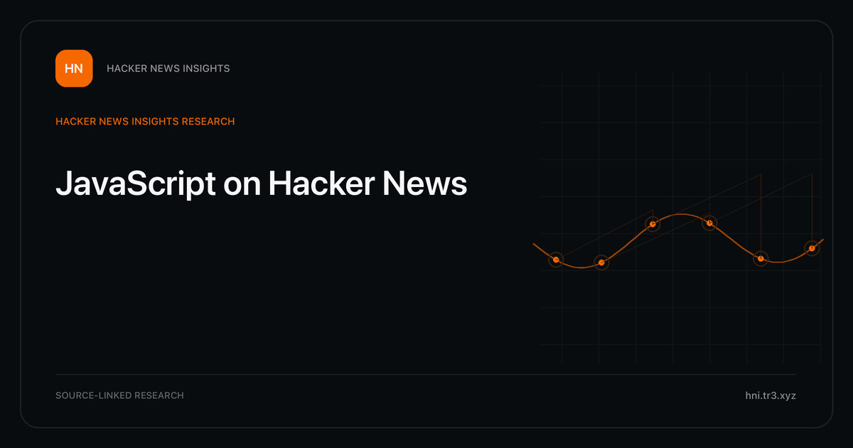Visual guide to JavaScript on Hacker News: How JavaScript changed in Hacker News story titles from 2007 through 2026, with annual title share, peak year, sources, and coverage limits.