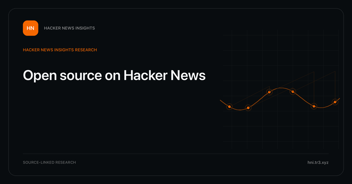 Visual guide to Open source on Hacker News: How Open source changed in Hacker News story titles from 2007 through 2026, with annual title share, peak year, sources, and coverage limits.