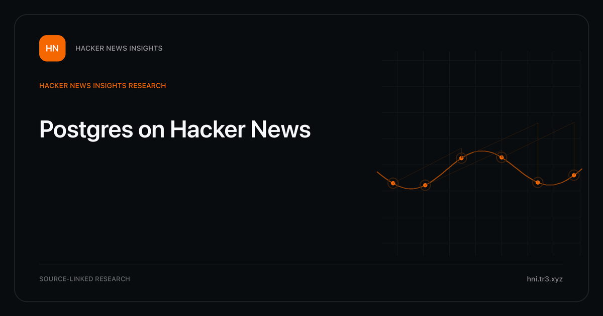 Visual guide to Postgres on Hacker News: How Postgres changed in Hacker News story titles from 2007 through 2026, with annual title share, peak year, sources, and coverage limits.