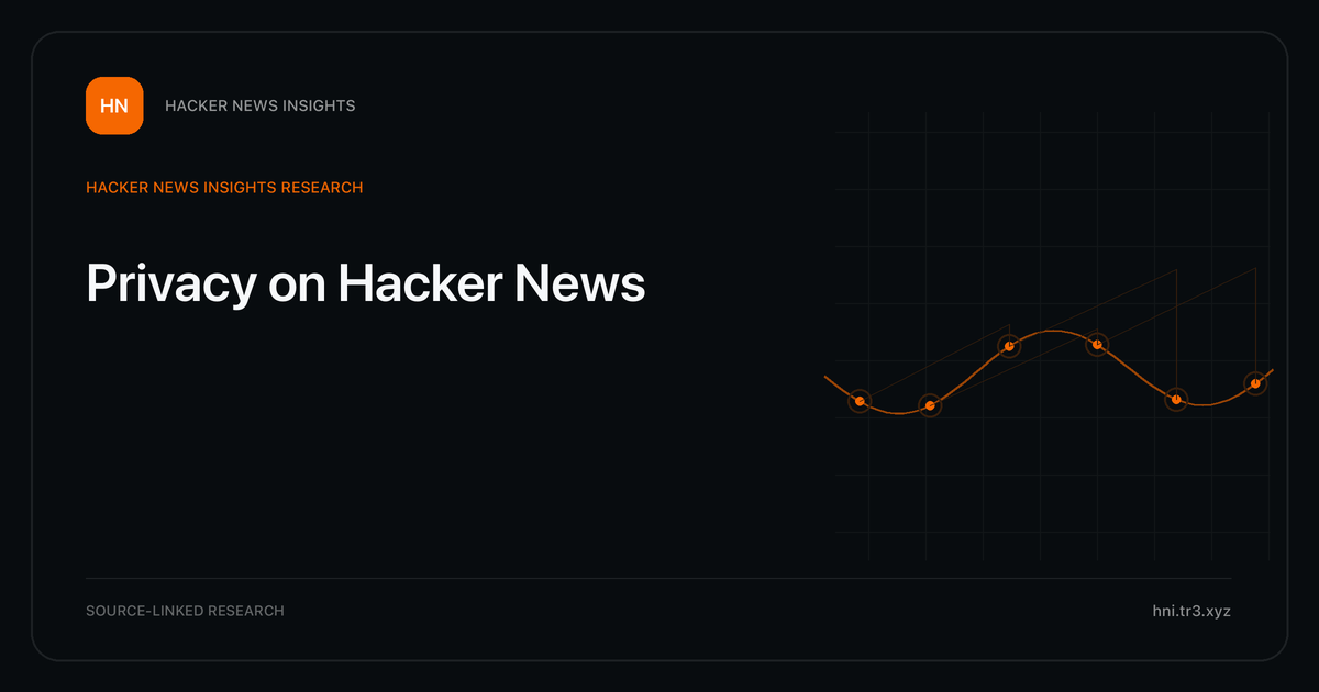 Visual guide to Privacy on Hacker News: How Privacy changed in Hacker News story titles from 2007 through 2026, with annual title share, peak year, sources, and coverage limits.