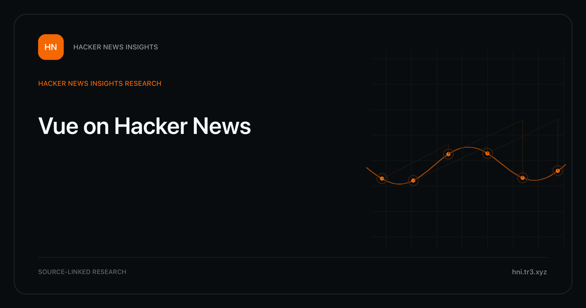 Visual guide to Vue on Hacker News: How Vue changed in Hacker News story titles from 2007 through 2026, with annual title share, peak year, sources, and coverage limits.
