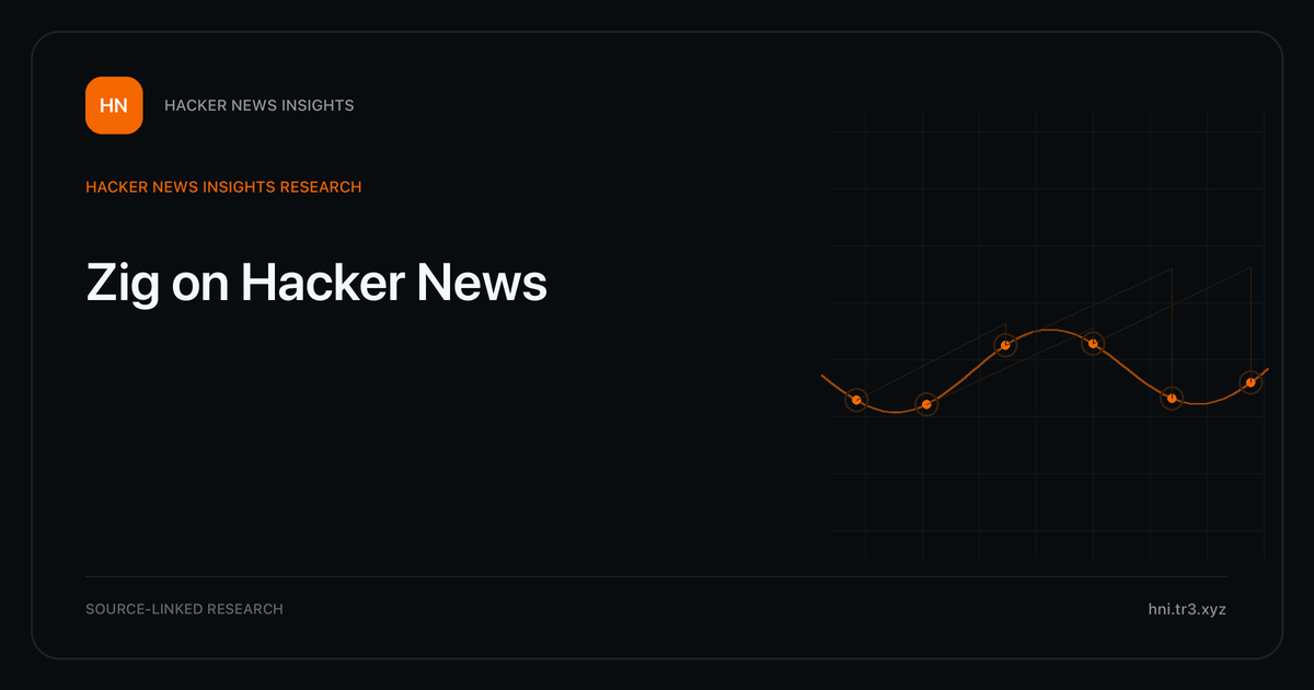 Visual guide to Zig on Hacker News: How Zig changed in Hacker News story titles from 2007 through 2026, with annual title share, peak year, sources, and coverage limits.
